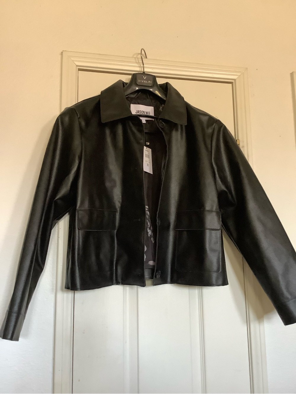 Jason Wu Black Cropped Faux-Leather Jacket